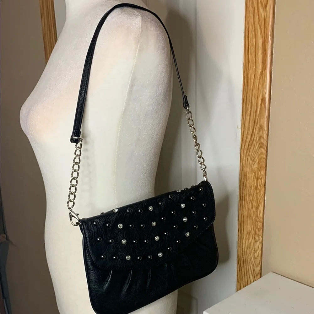 GRACE ADELE Black Studded Rhinestone Clutch or Shoulder Bag